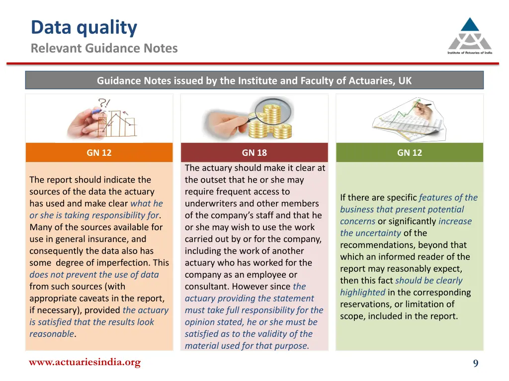 data quality relevant guidance notes