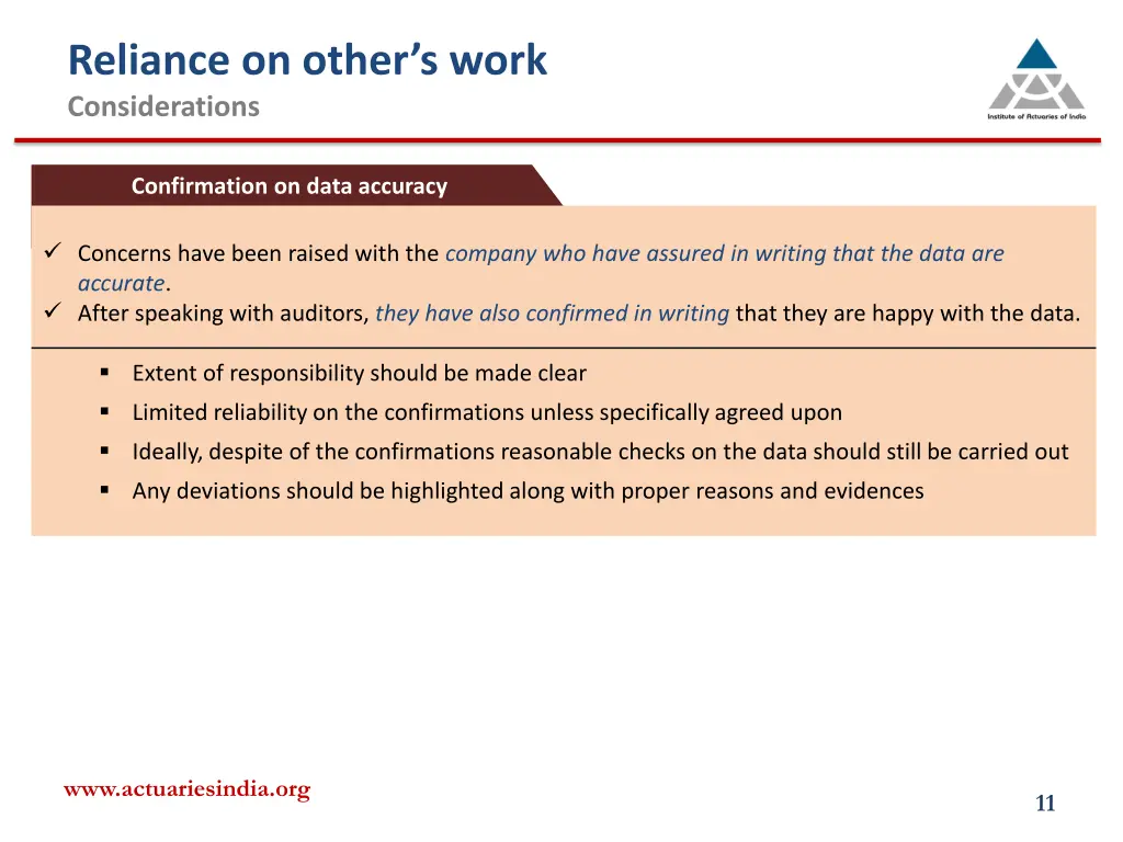 reliance on other s work considerations