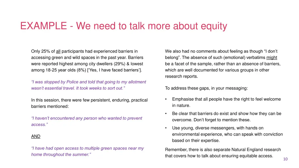 example we need to talk more about equity