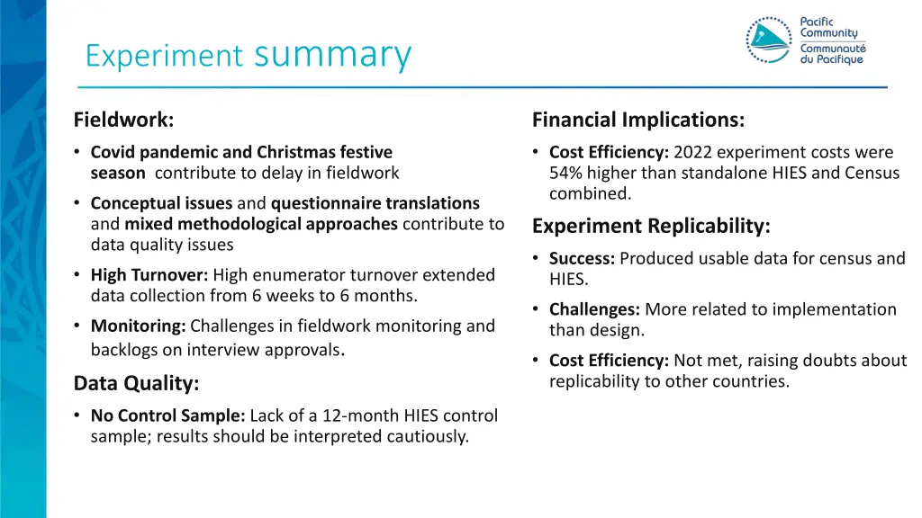 experiment summary