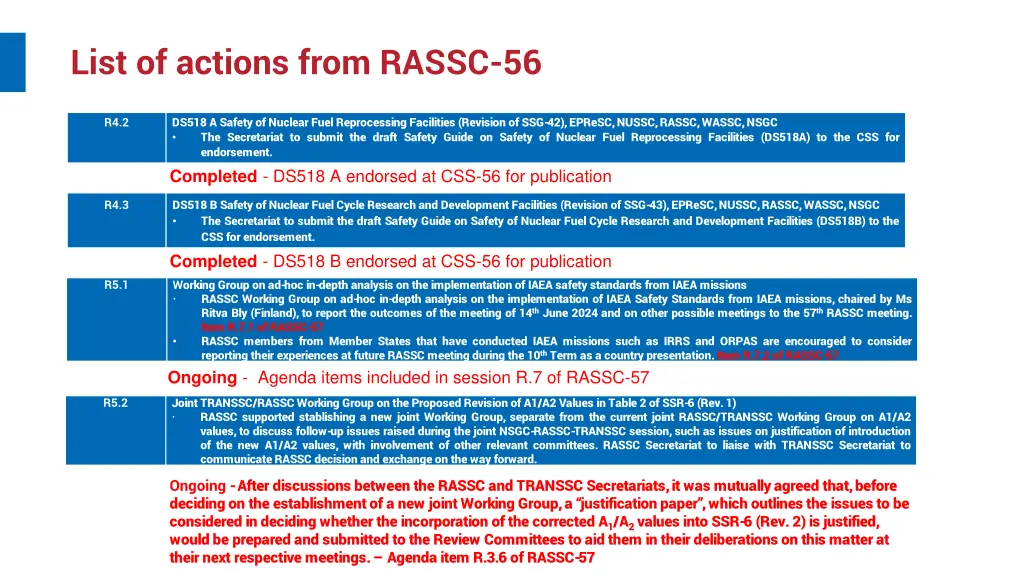 list of actions from rassc 56 1