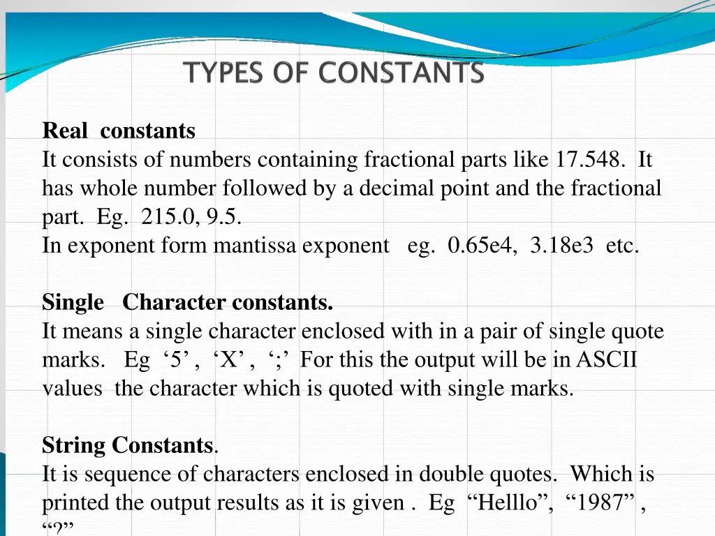 real constants it consists of numbers containing 1