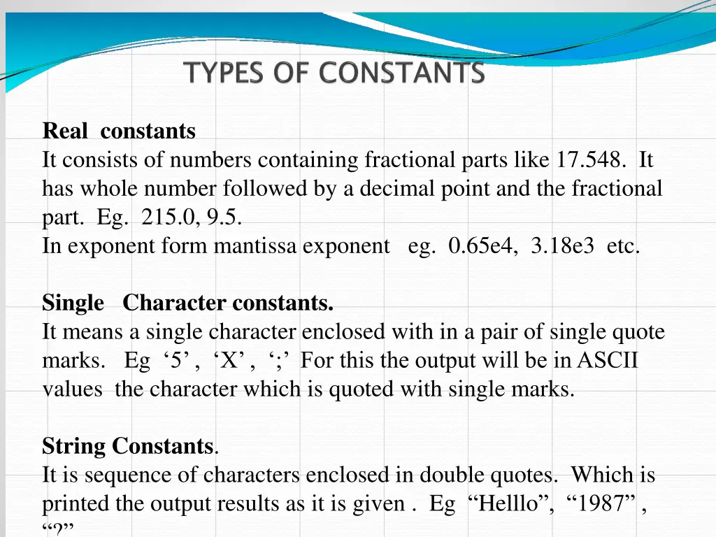 real constants it consists of numbers containing