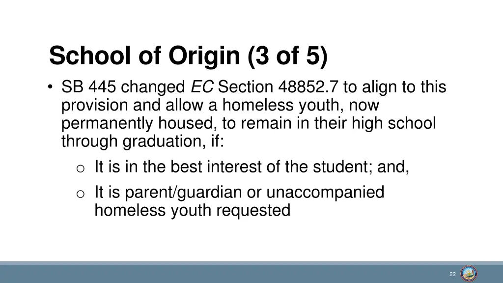 school of origin 3 of 5 sb 445 changed ec section