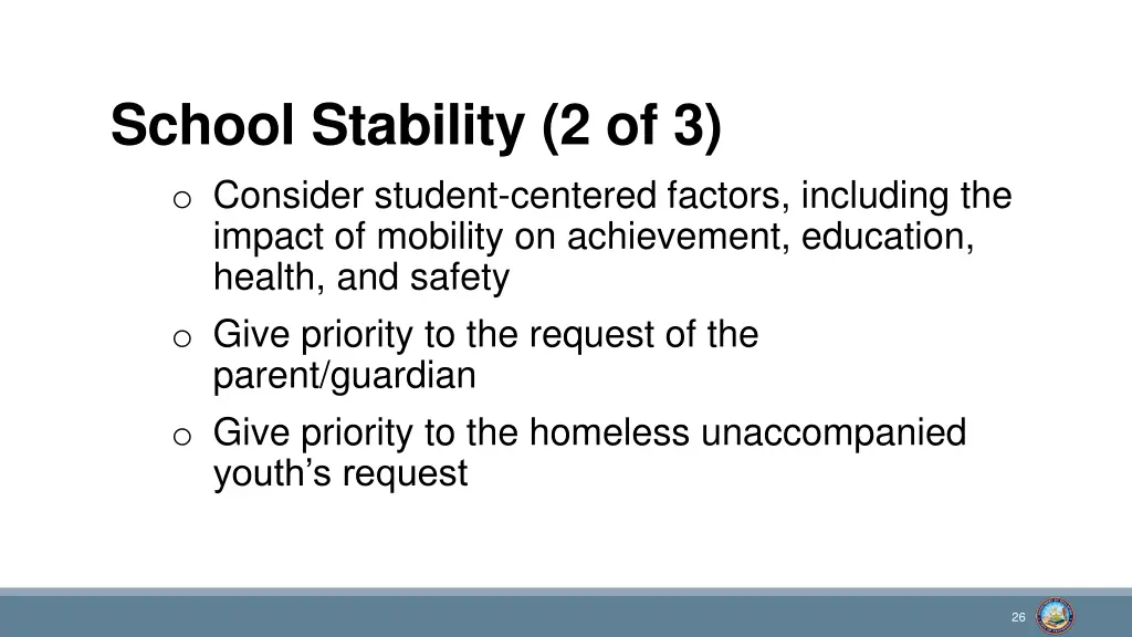 school stability 2 of 3 o consider student