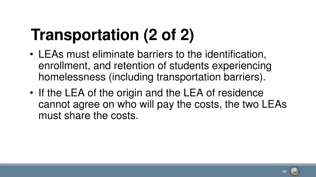transportation 2 of 2 leas must eliminate
