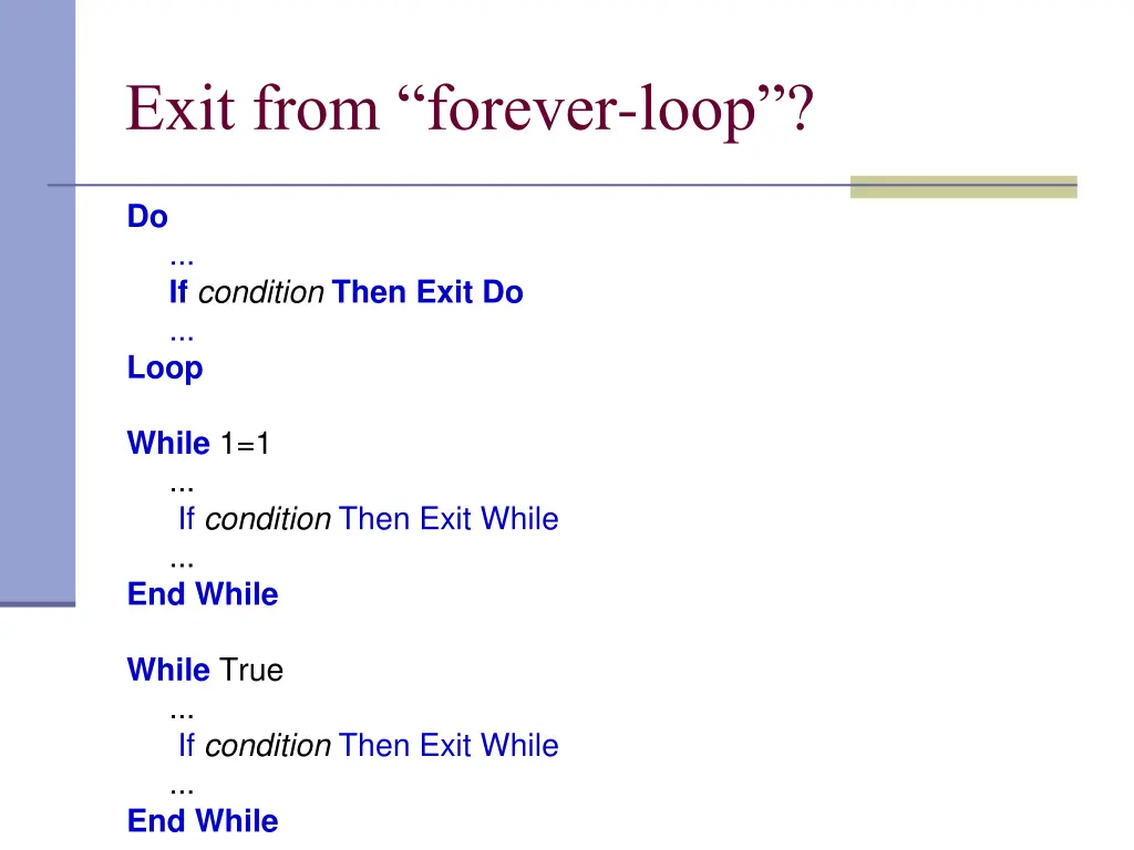 exit from forever loop