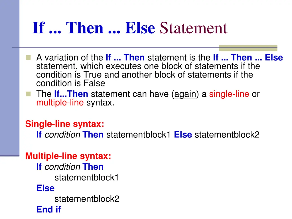 if then else statement