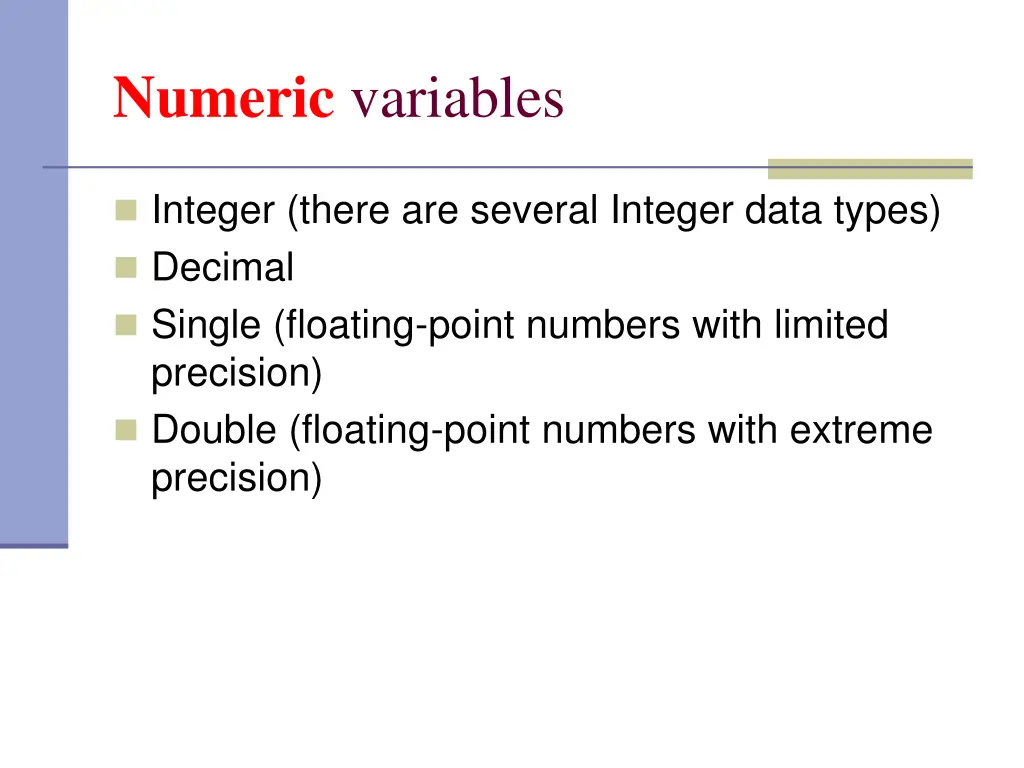numeric variables