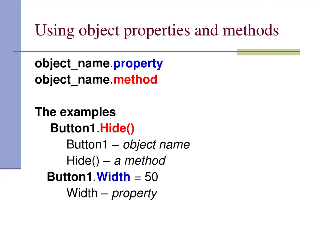 using object properties and methods