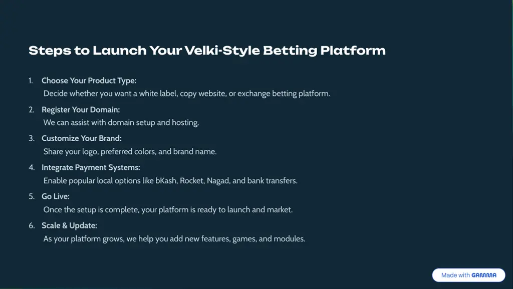 steps to launch your velki style betting platform