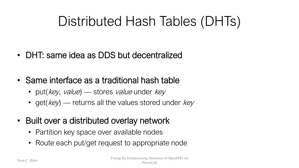 distributed hash tables dhts