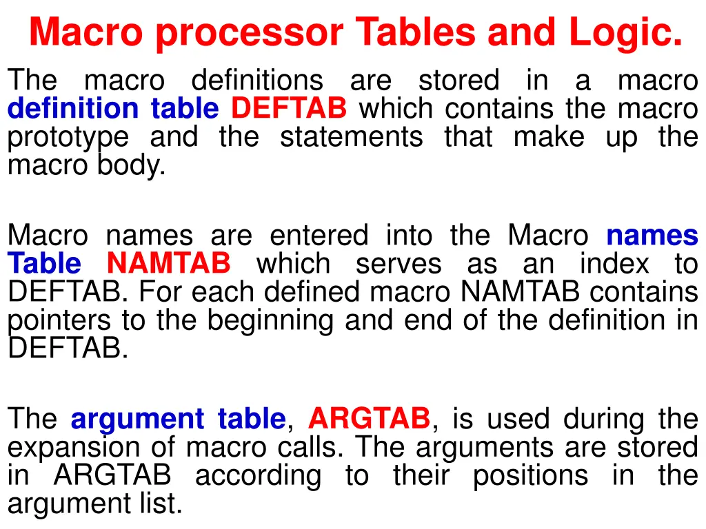 macro processor tables and logic the macro