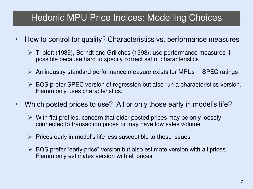hedonic mpu price indices modelling choices