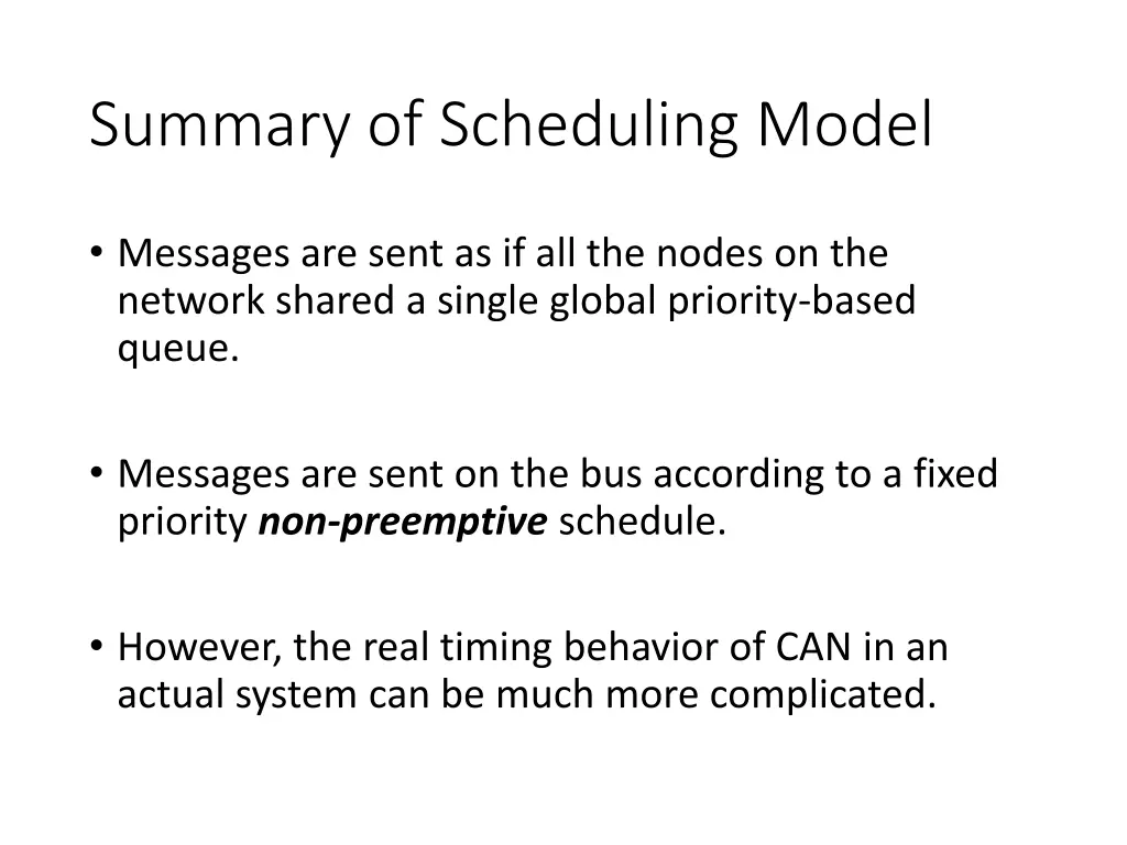 summary of scheduling model