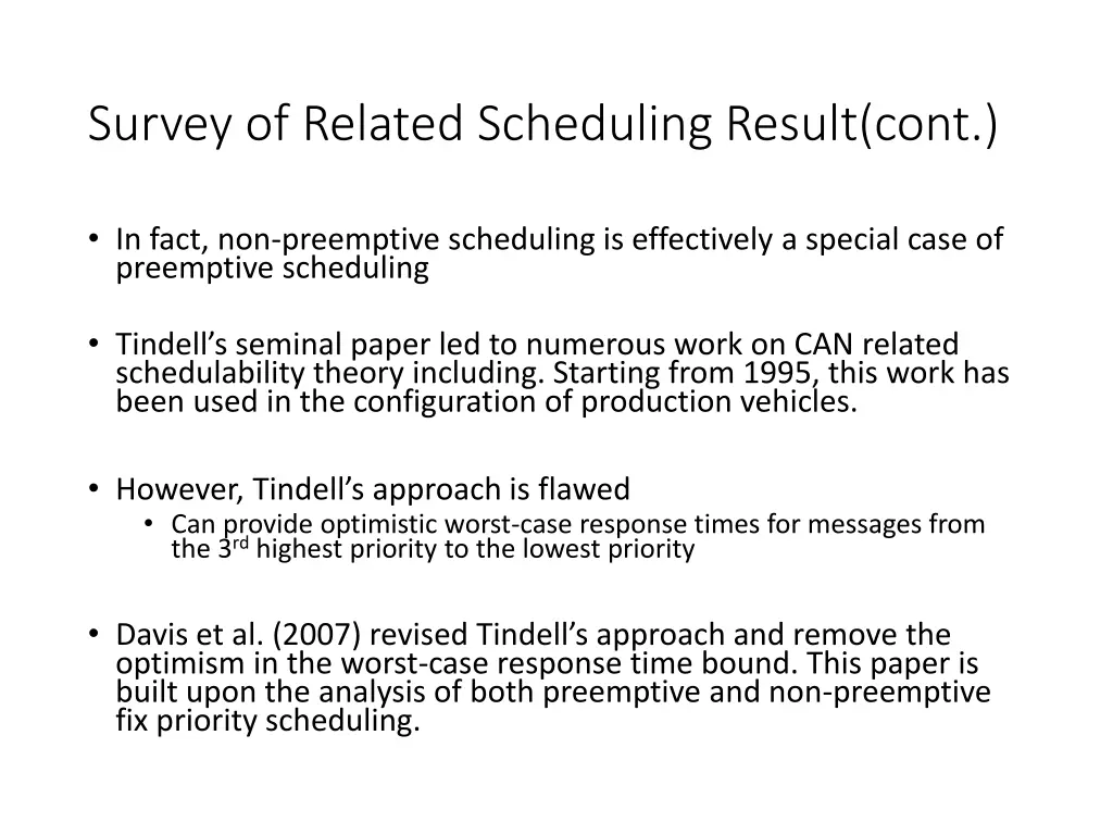 survey of related scheduling result cont