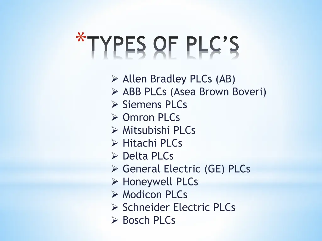 types of plc s