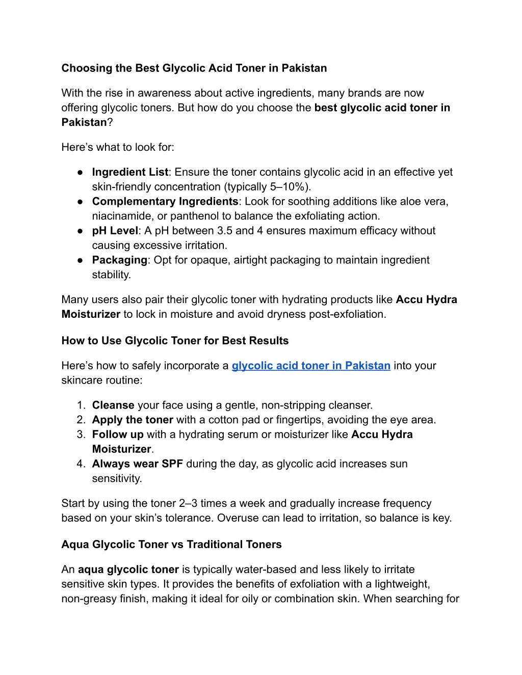 choosing the best glycolic acid toner in pakistan