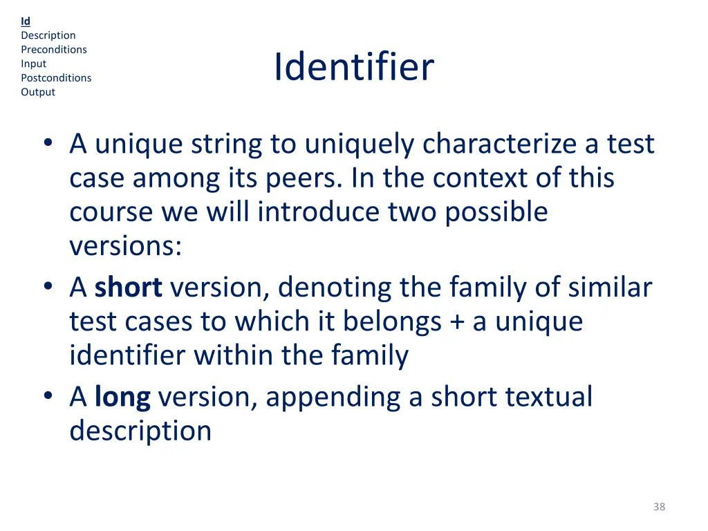 id description preconditions input postconditions