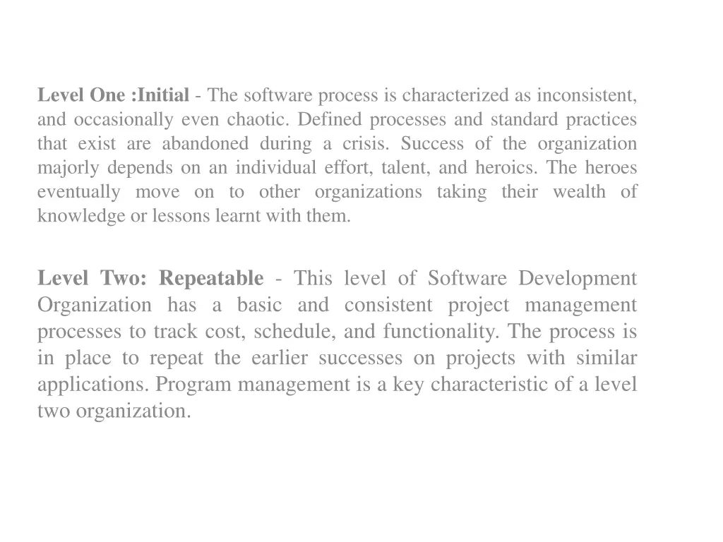 level one initial the software process