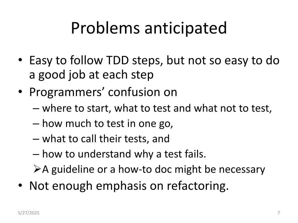 problems anticipated