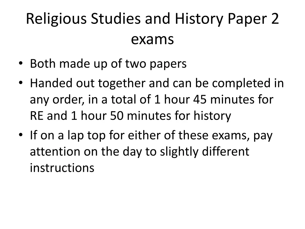religious studies and history paper 2 exams
