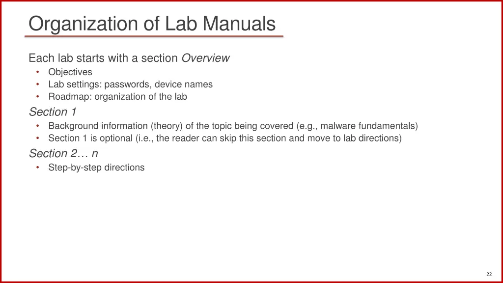 organization of lab manuals 1