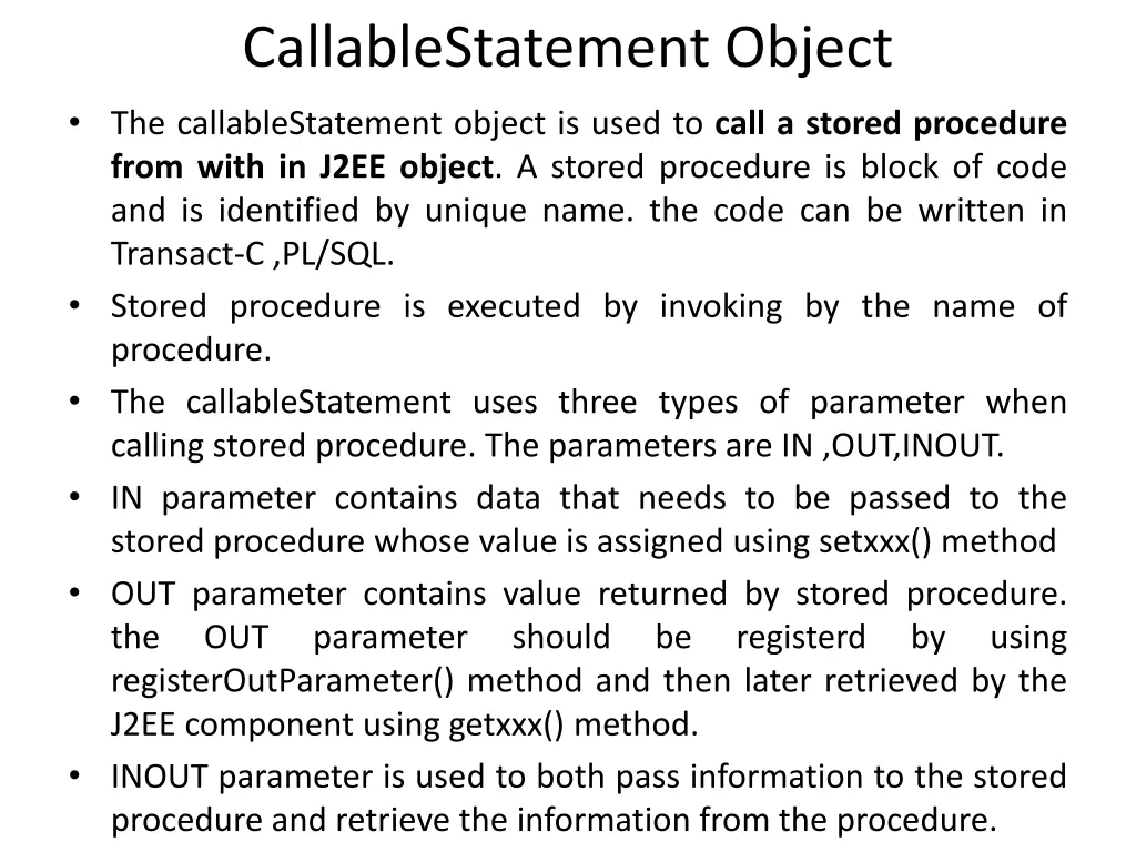 callablestatement object