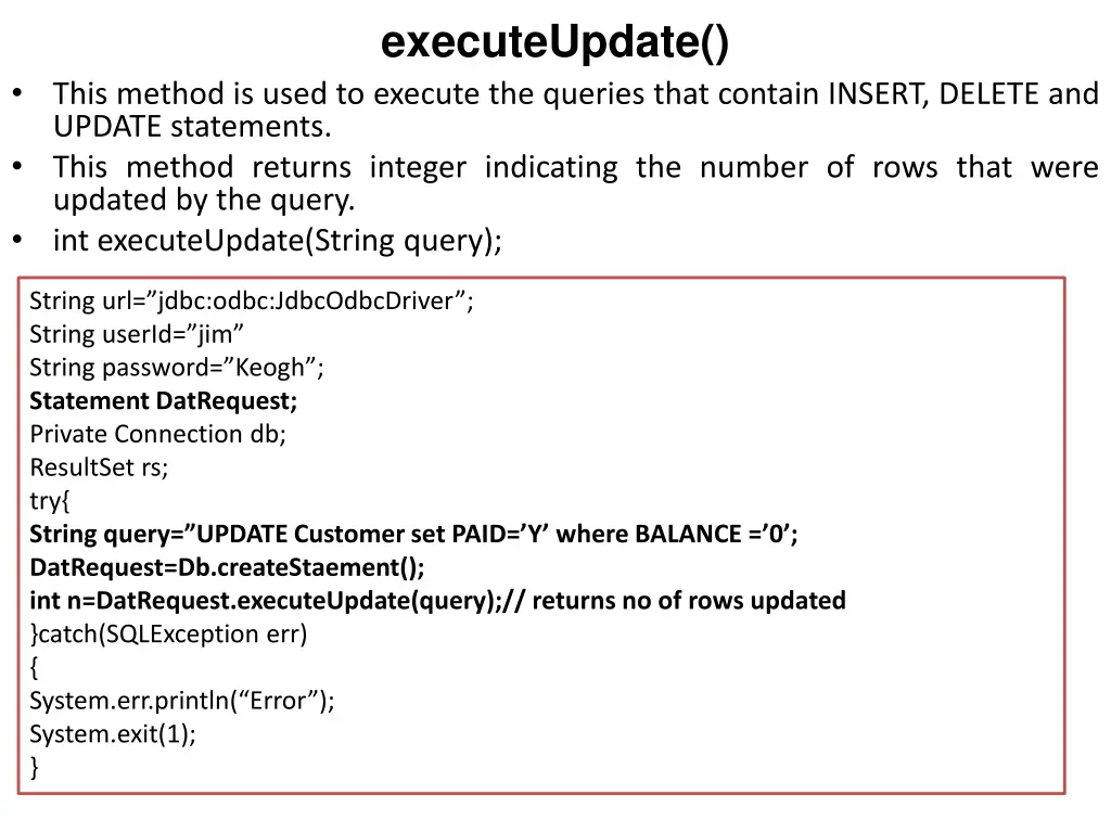 executeupdate