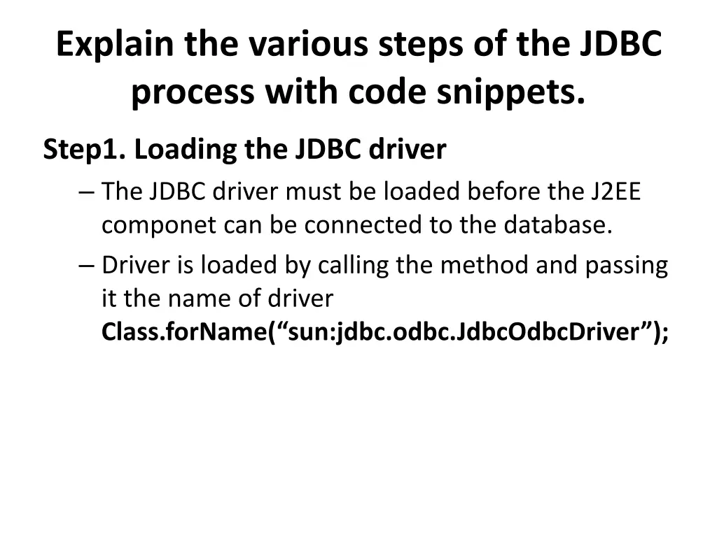 explain the various steps of the jdbc process