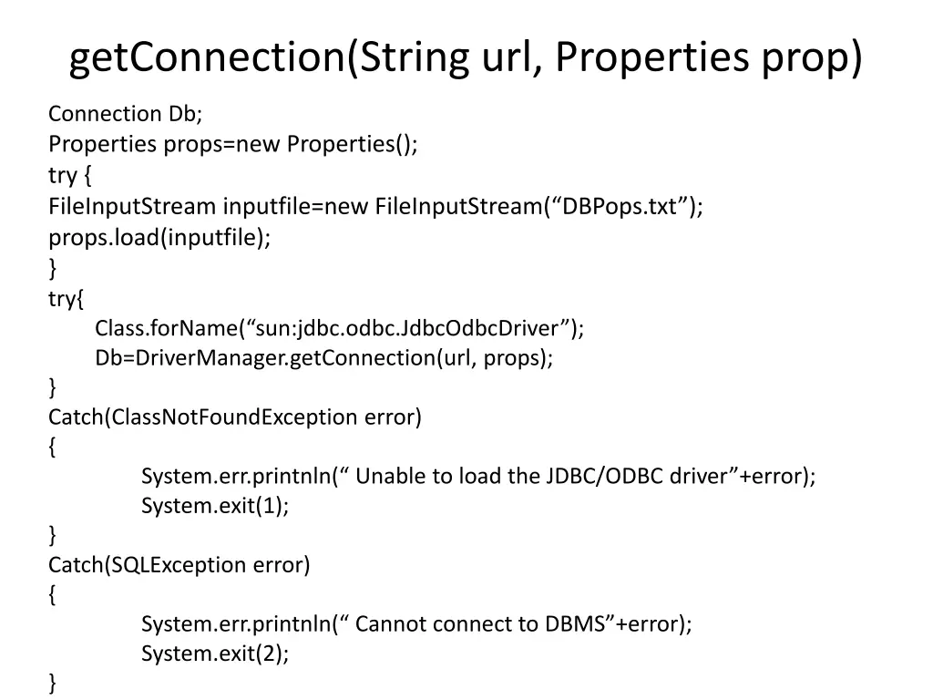getconnection string url properties prop