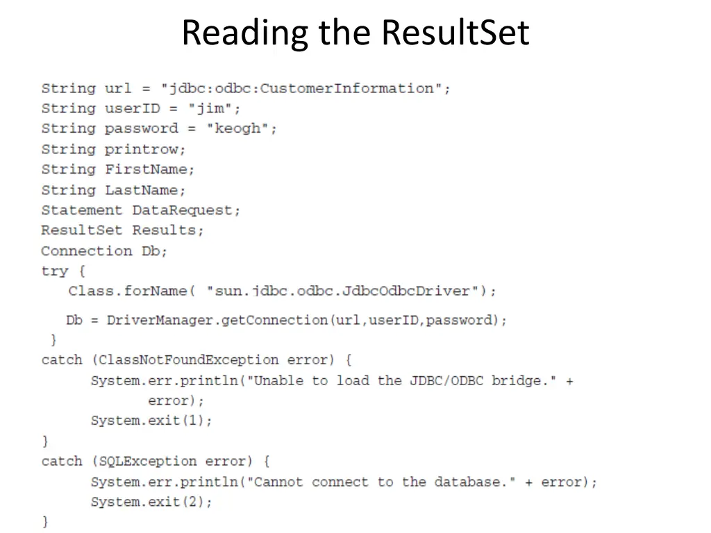 reading the resultset
