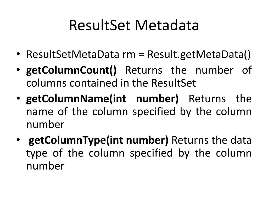 resultset metadata