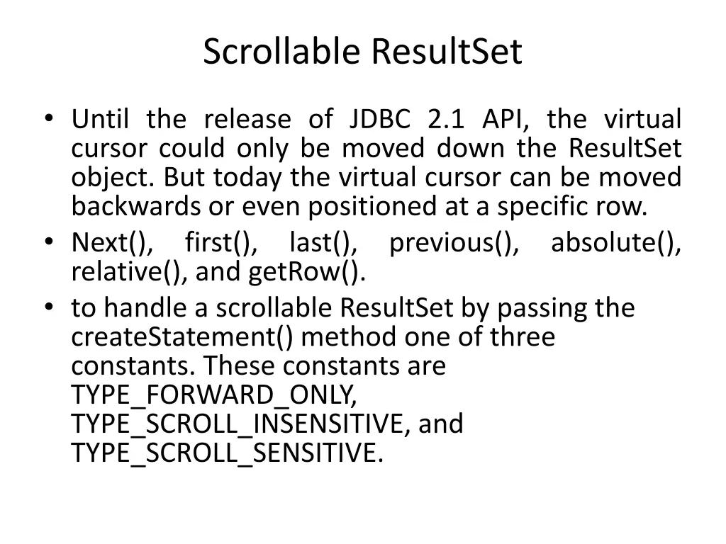 scrollable resultset
