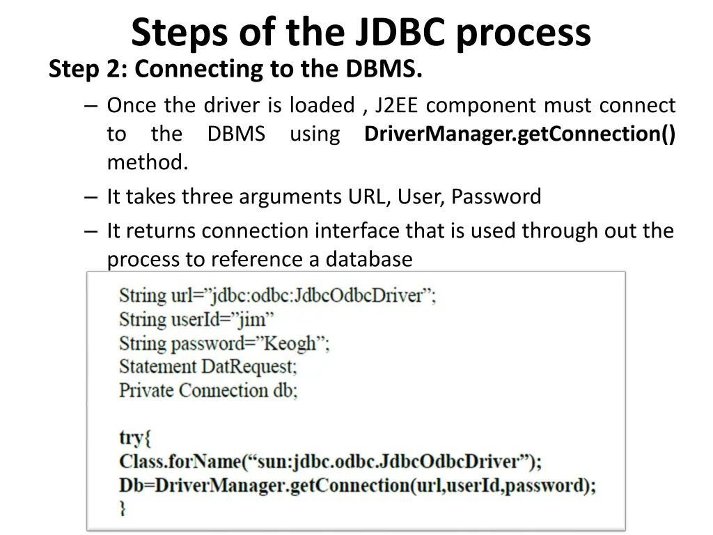 steps of the jdbc process step 2 connecting