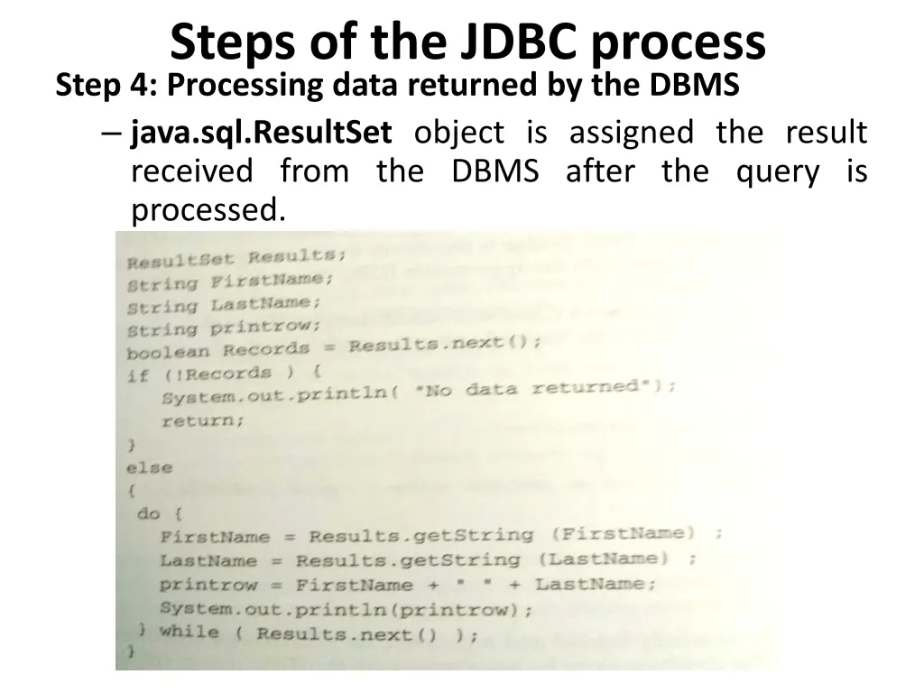 steps of the jdbc process step 4 processing data