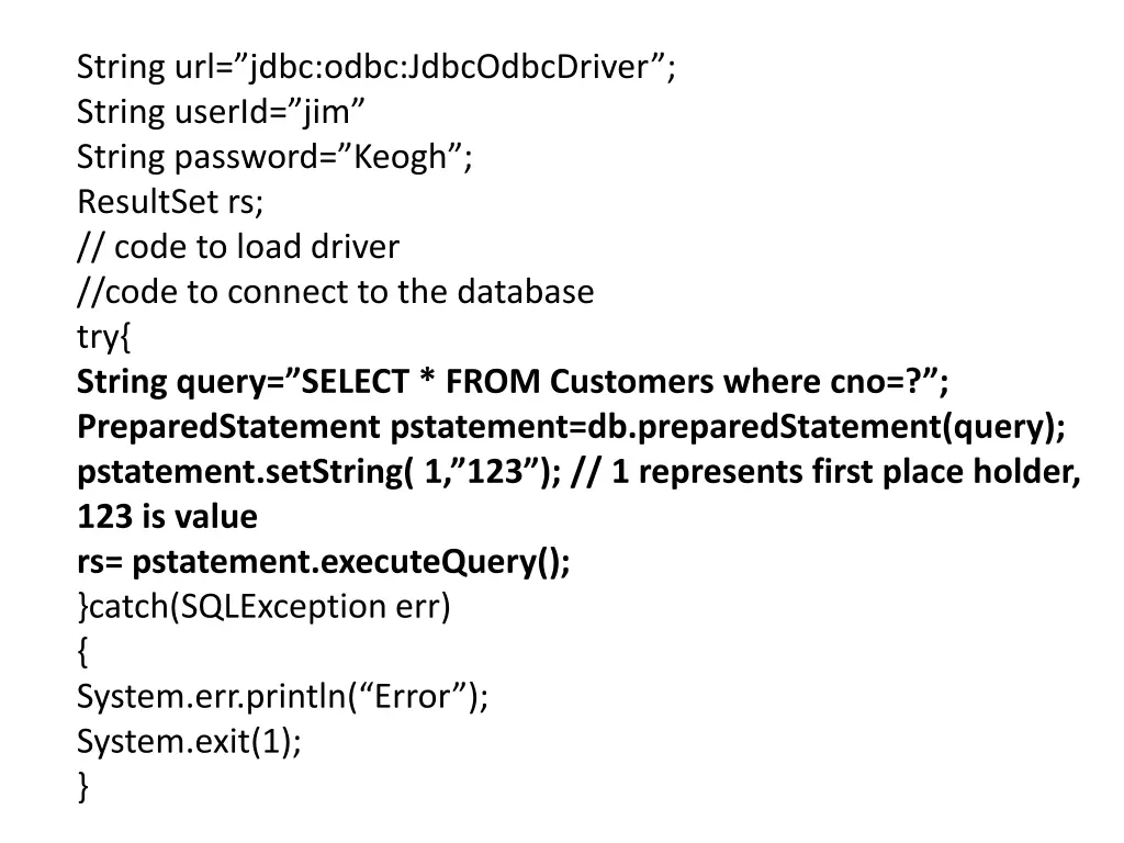 string url jdbc odbc jdbcodbcdriver string userid