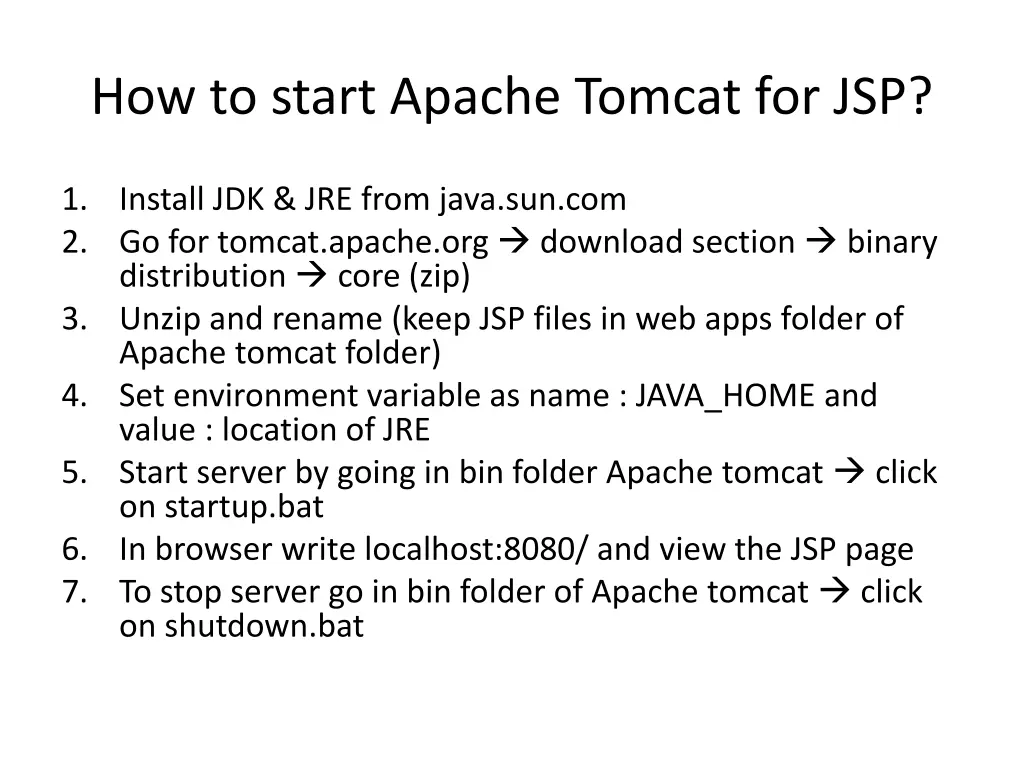 how to start apache tomcat for jsp