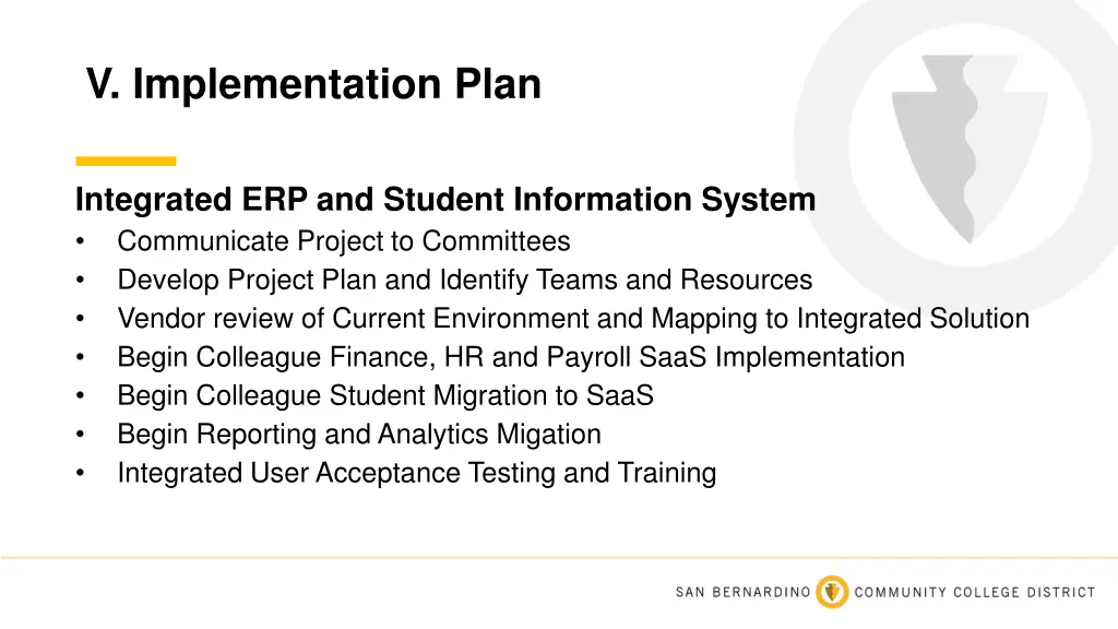 v implementation plan