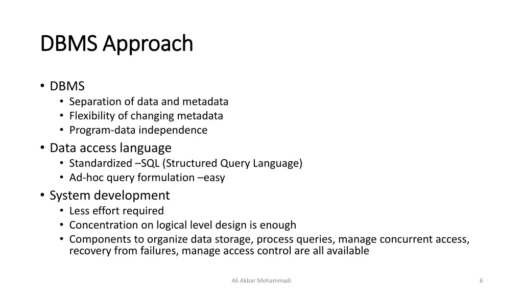 dbms approach dbms approach