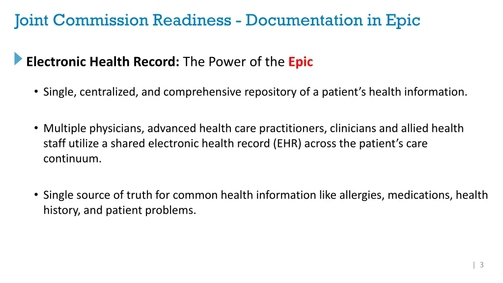 joint commission readiness documentation in epic