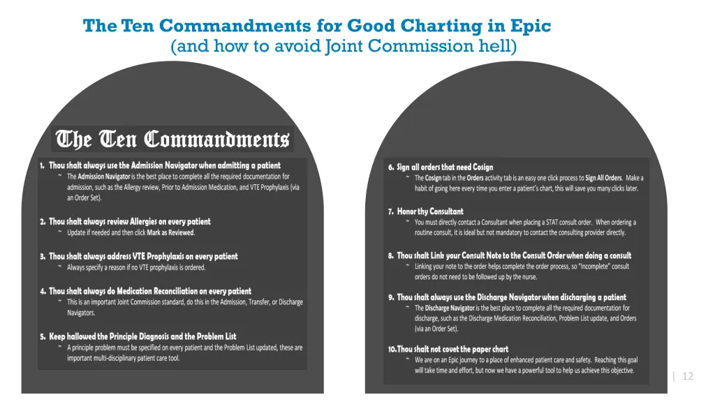 the ten commandments for good charting in epic