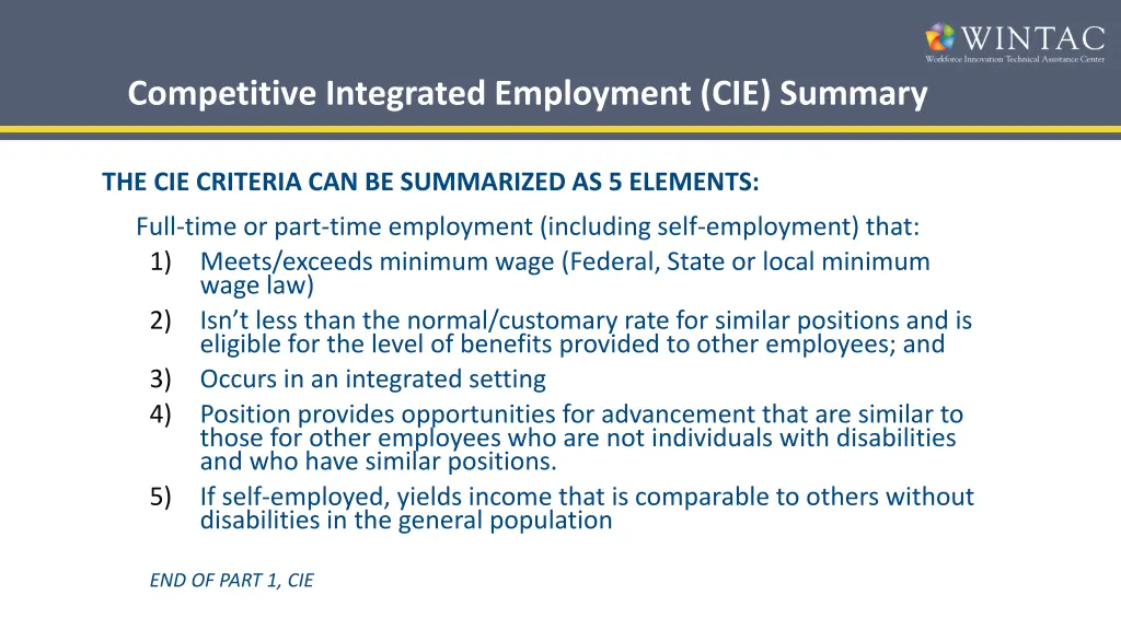 competitive integrated employment cie summary