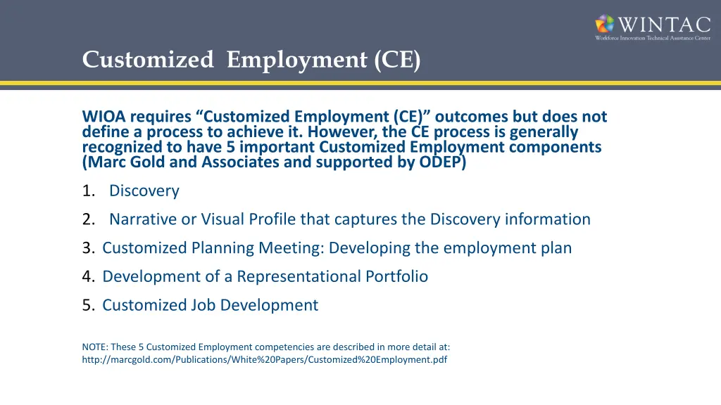 customized employment ce
