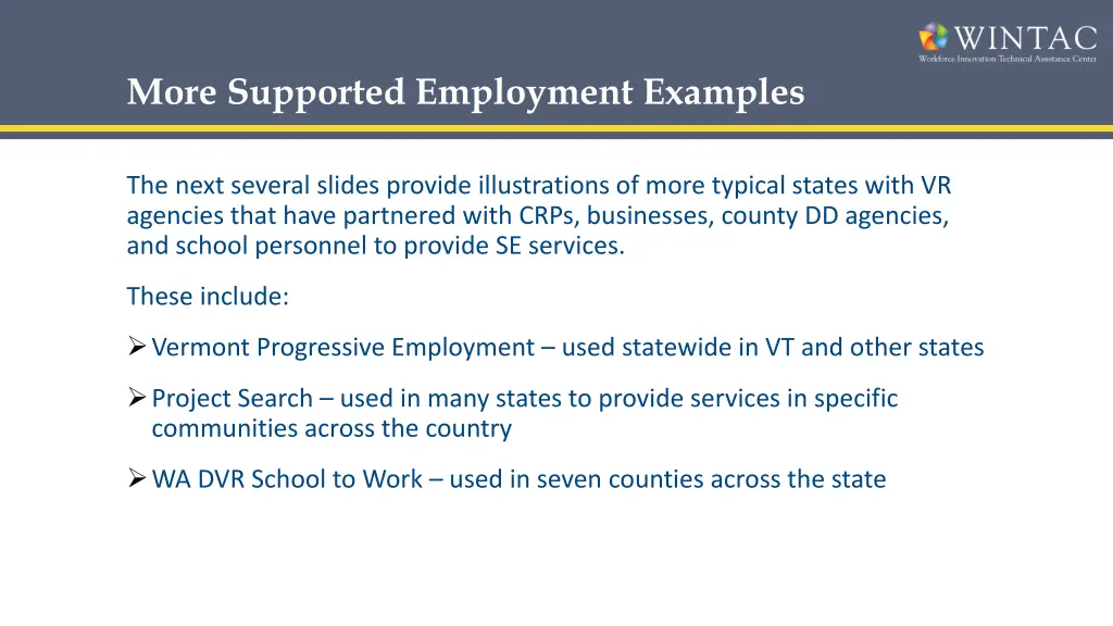 more supported employment examples