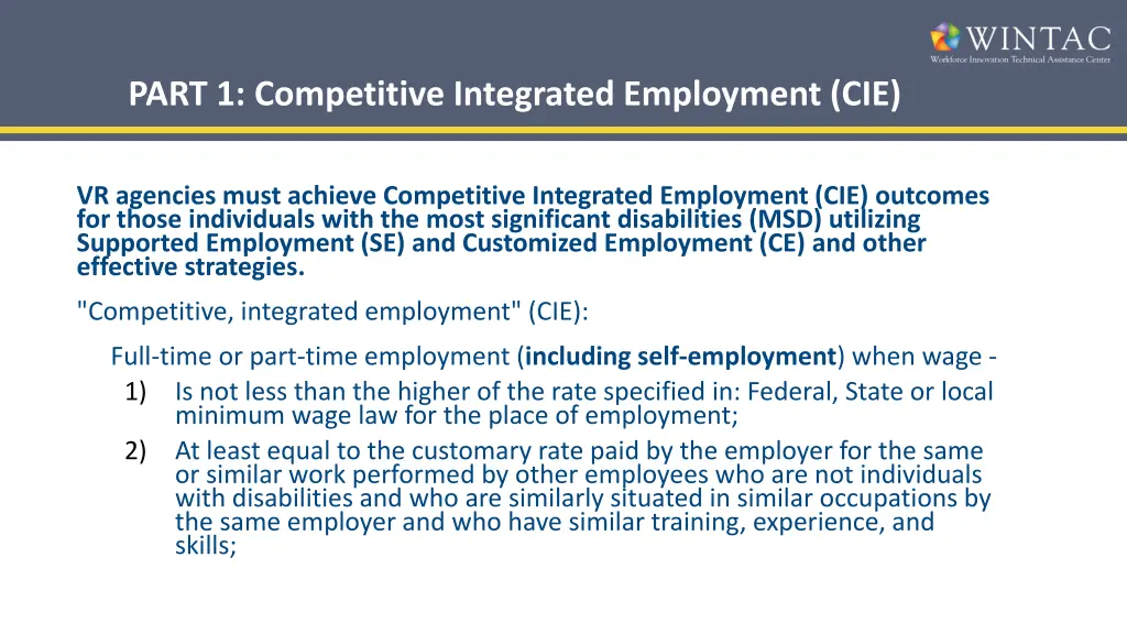 part 1 competitive integrated employment cie