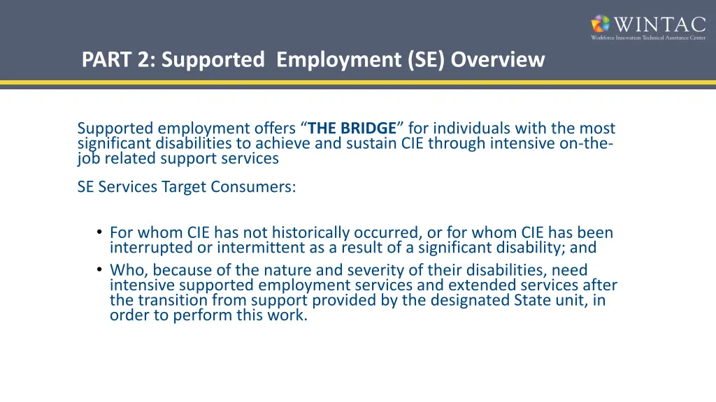 part 2 supported employment se overview