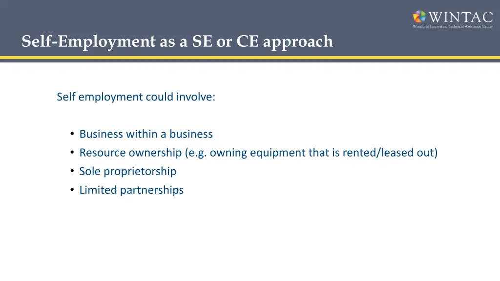 self employment as a se or ce approach