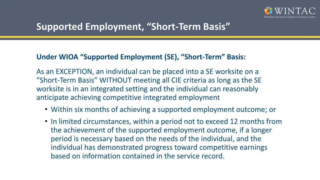 supported employment short term b asis