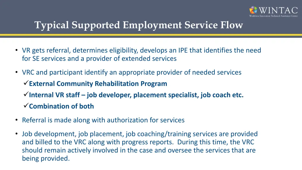 typical supported employment service flow